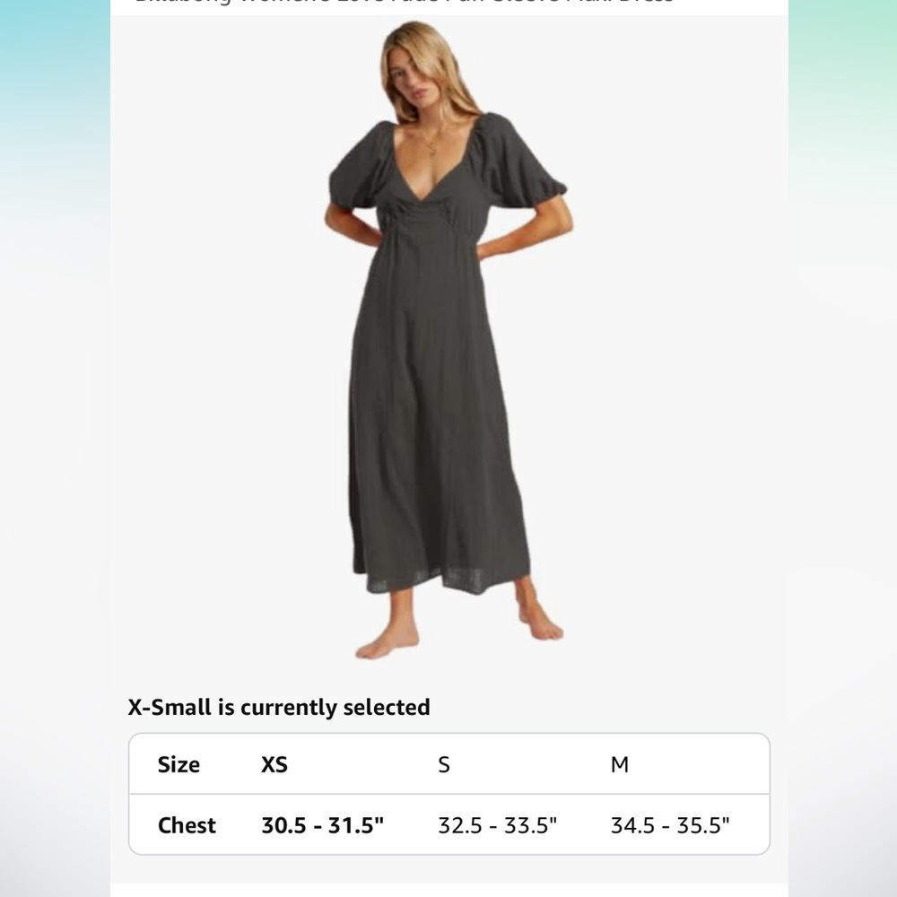 NWT Billabong Love Fade Puff Sleeve Charcoal Maxi Dress - Picture 5 of 9